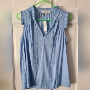 New With Tags..LOFT Blue Sleeveless Pleated Blouse...